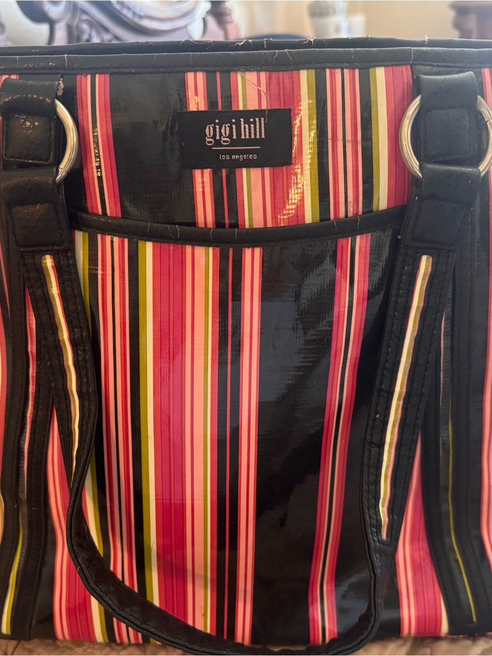 gigi hill Pink Stripe Patent Shoulder Bag
